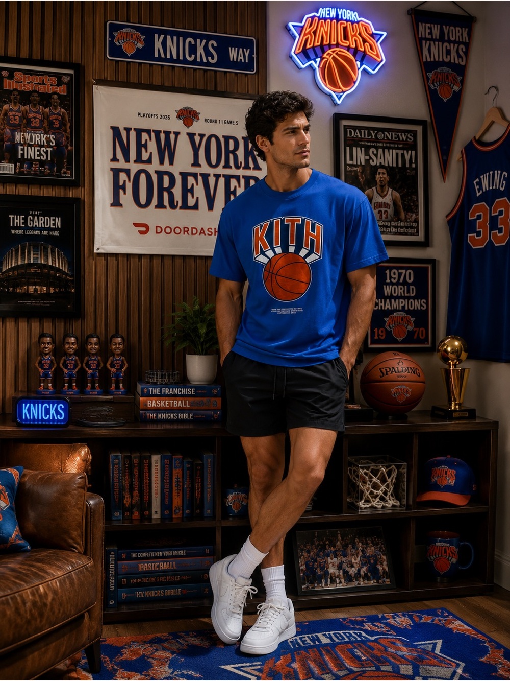 Kith x New York Knicks “New York to the World” Graphic T-Shirt Blue XL - NWOT